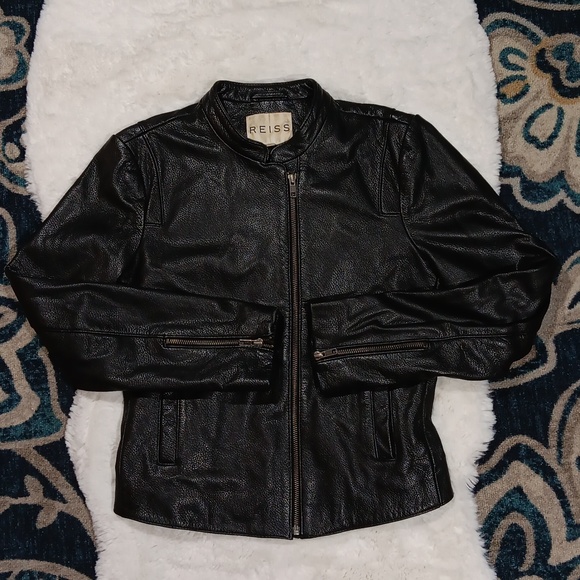 Reiss Jackets & Blazers - Reiss black leather moto classic biker jacket women's sz small